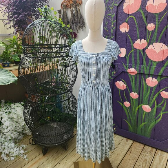 Mary Dress / Vintage 1950's Blue & White Checkered Nylon Midi Dress AS IS - Picture 1 of 17